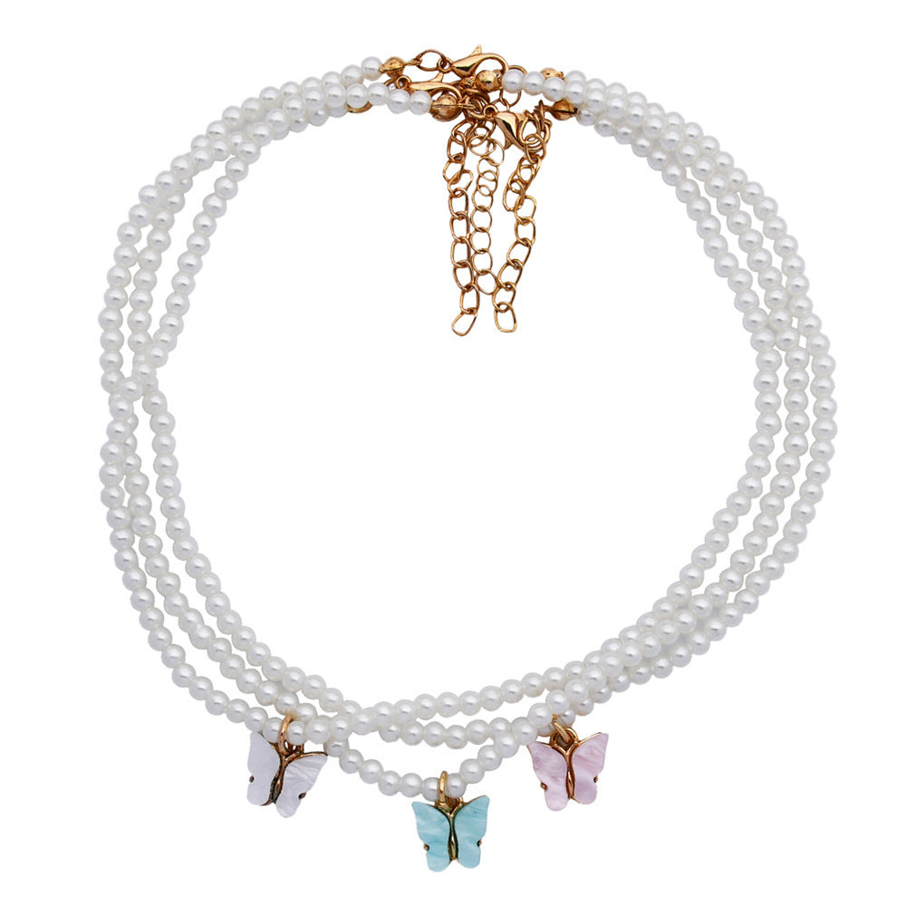 White Pearl Butterfly Choker Necklace