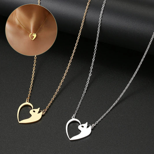 Heart Cat Hollow Pendant Choker Necklace
