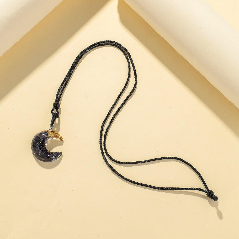 Transparent Resin Rough Moon Pendant Necklace