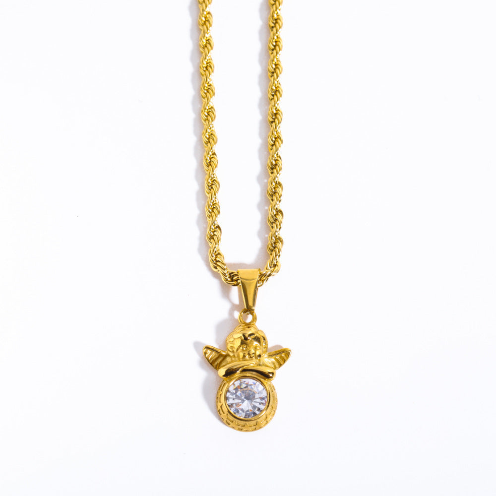 Coloured Gem Retention Guardian Angel Pendant Necklace