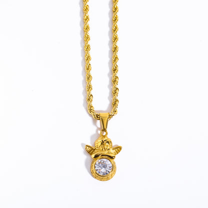 Coloured Gem Retention Guardian Angel Pendant Necklace