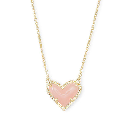 Adjustable Peach Heart Stone Necklace