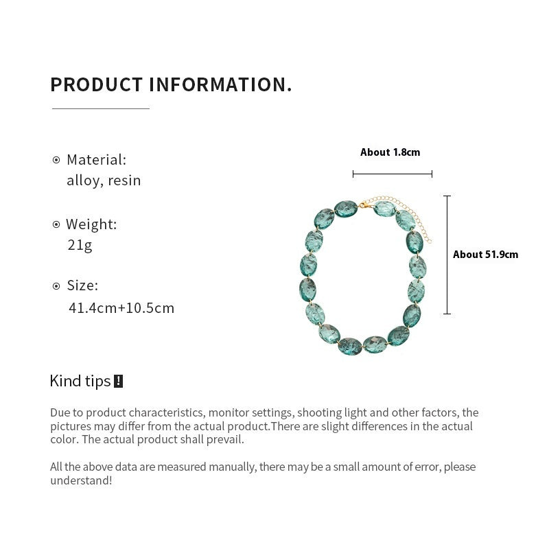 Green Oval Resin Geometric Clavicle Chain