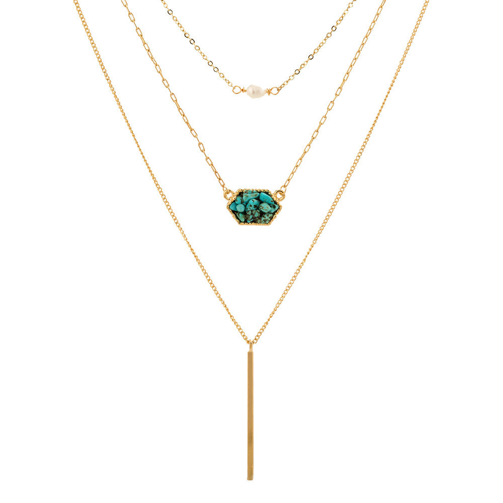 Simple Diamond-Shaped Natural Turquoise Pendant Necklace