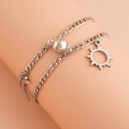 Stainless Steel Sun & Moon Magnetic Couple Bracelet