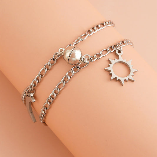 Stainless Steel Sun & Moon Magnetic Couple Bracelet