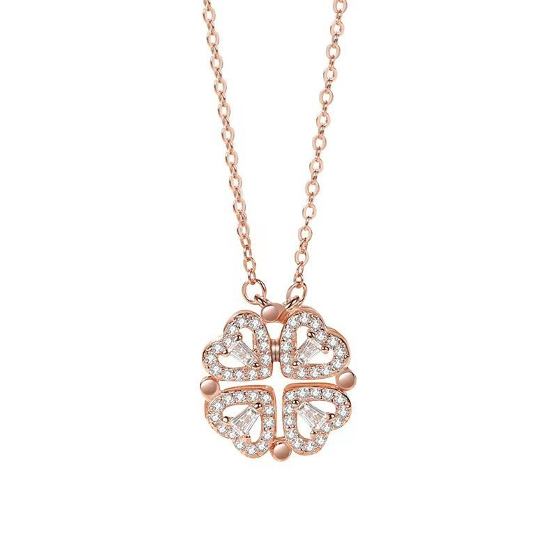 Four-Leaf Clover Heart Pendant Necklace