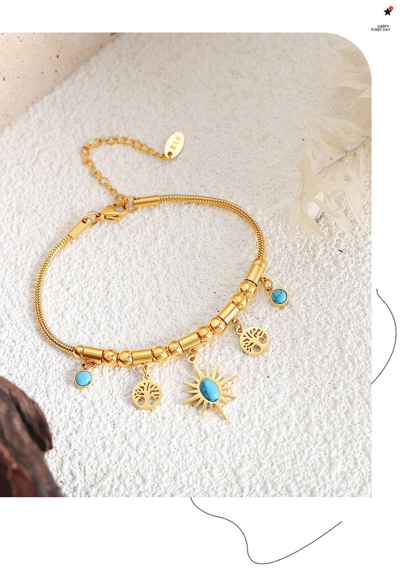 All-Match Sun Turquoise Pendant Necklace & Bracelet Set