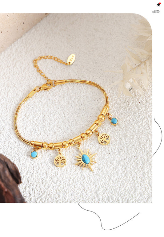 All-Match Sun Turquoise Pendant Necklace & Bracelet Set