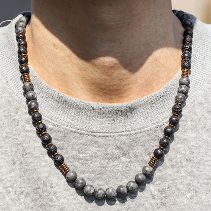 Handmade Volcanic Rock & Hematite Beaded Necklace
