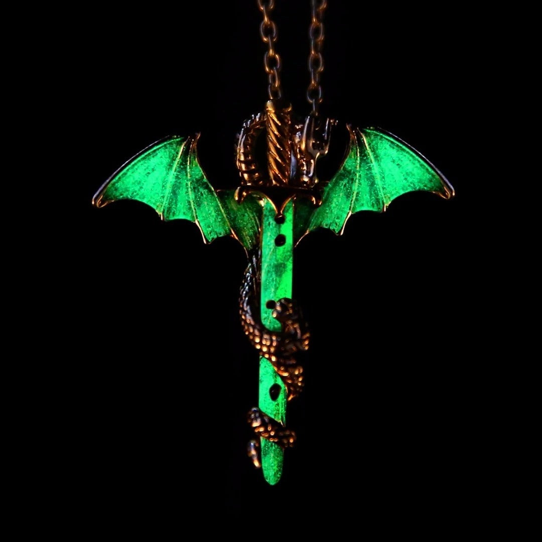 Glorious Dragon Pendant Necklace with Dark Sword – Unique Fantasy Jewellery