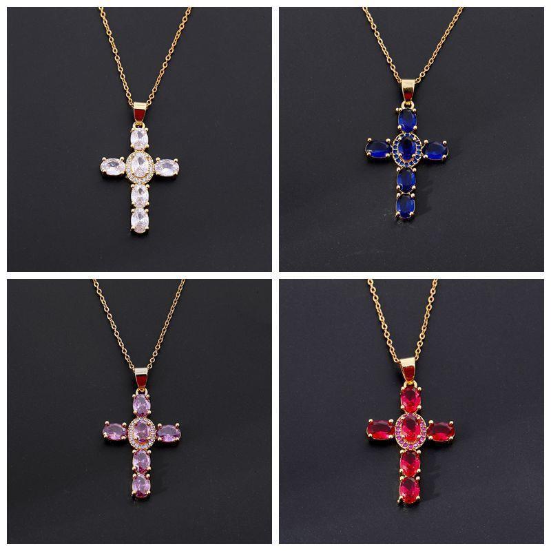 Copper Zircon Cross Pendant Necklace