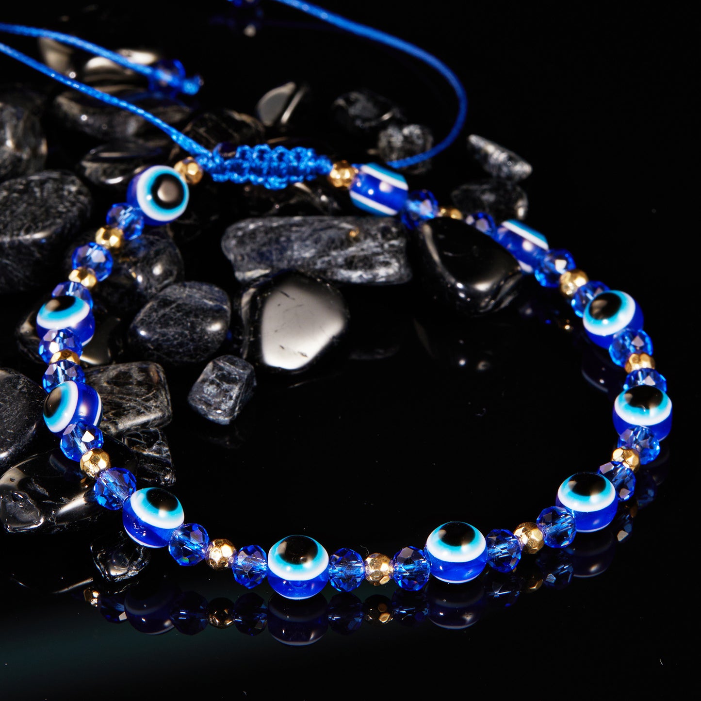 Evil Eye Crystal Beaded Adjustable Bracelet