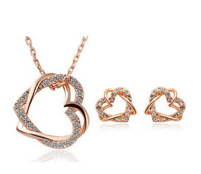 Double Diamond Heart Jewellery Set