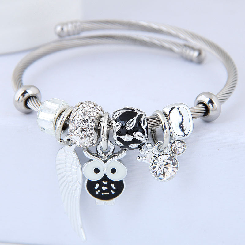 Beaded Owl & Angel Wings Charm Bracelet