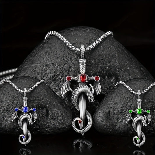 Retro Dragon Sword Pendant Necklace
