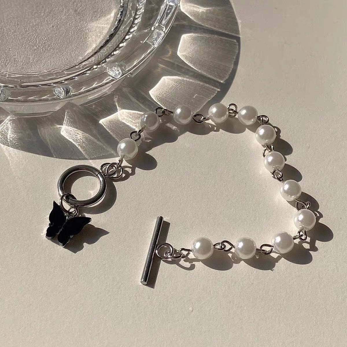 Butterfly Pendant Pearl Bracelet