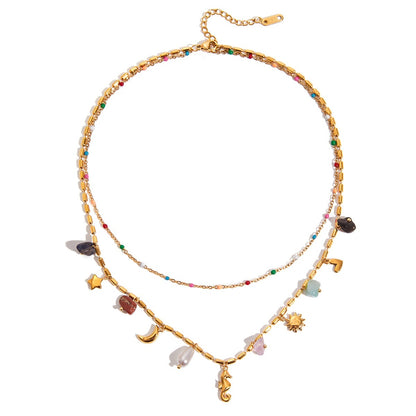 Bohemian Double-Layer Hippo Pendant Necklace