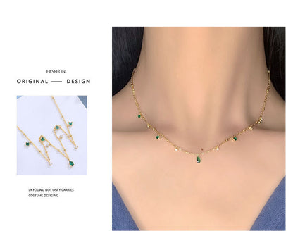 Water Drop Emerald Zircon Necklace, Silver