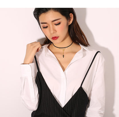 Double Cross Leather Necklace for Women