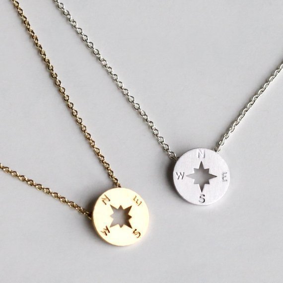 Round Disc Compass Pendant Necklace