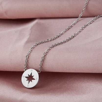 Round Disc Compass Pendant Necklace