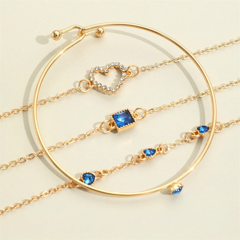 Retro Square Chain Heart Bracelet Suit