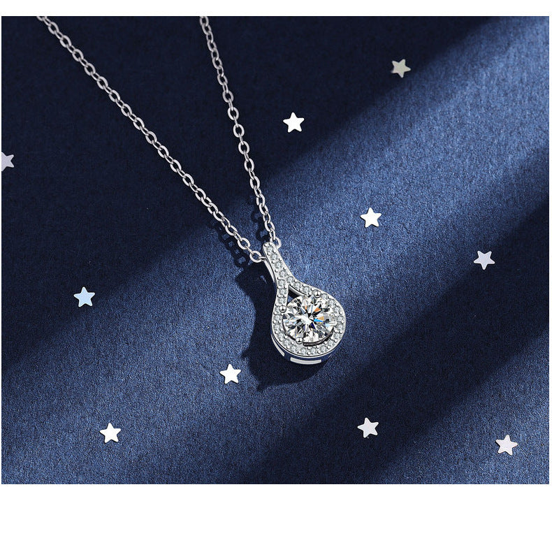 Silver Moissanite Water Drop Pendant Necklace