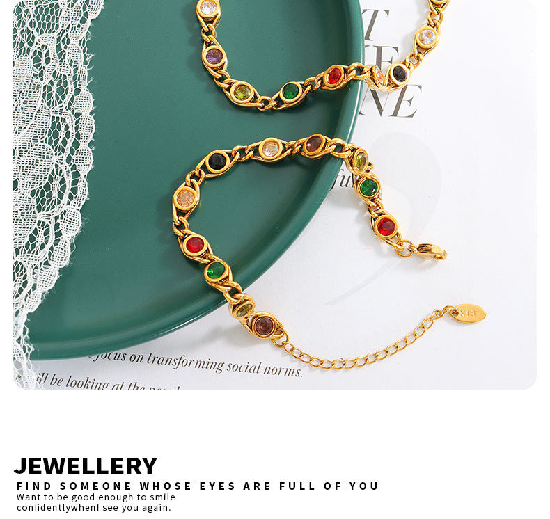 Small Fish Eye Design Colorful Zircon Necklace & Bracelet