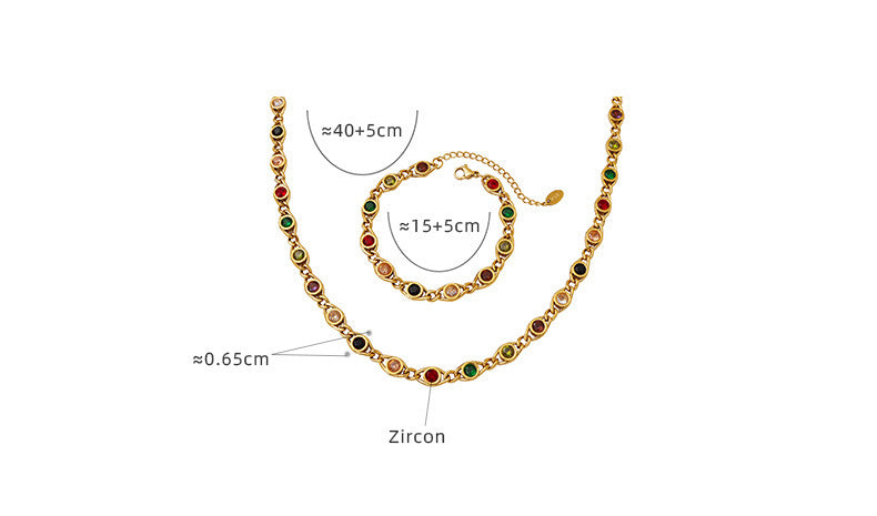Small Fish Eye Design Colorful Zircon Necklace & Bracelet