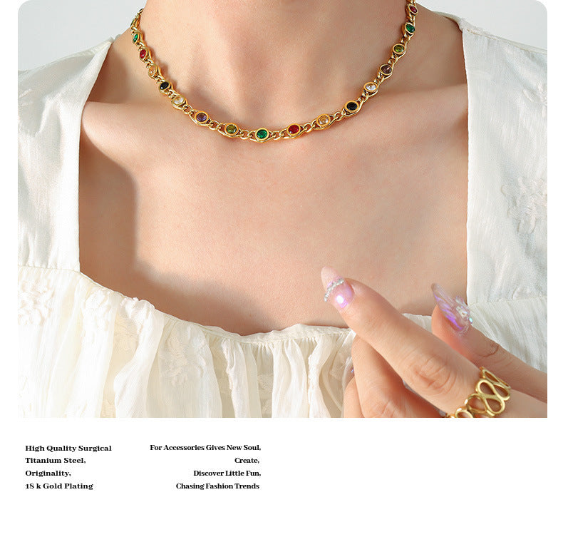 Small Fish Eye Design Colorful Zircon Necklace & Bracelet