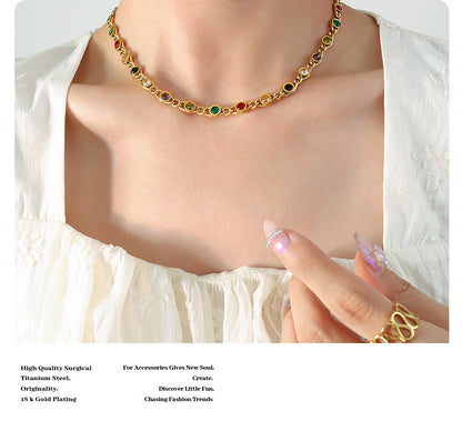 Small Fish Eye Design Colorful Zircon Necklace & Bracelet
