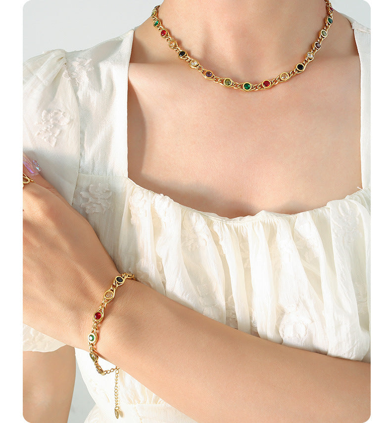 Small Fish Eye Design Colorful Zircon Necklace & Bracelet