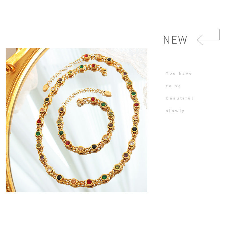 Small Fish Eye Design Colorful Zircon Necklace & Bracelet