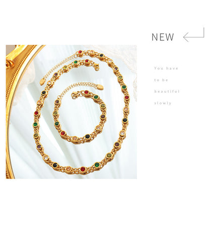 Small Fish Eye Design Colorful Zircon Necklace & Bracelet