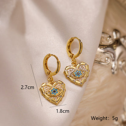 Gold Heart Shaped Zircon Pendant Necklace & Earrings Set