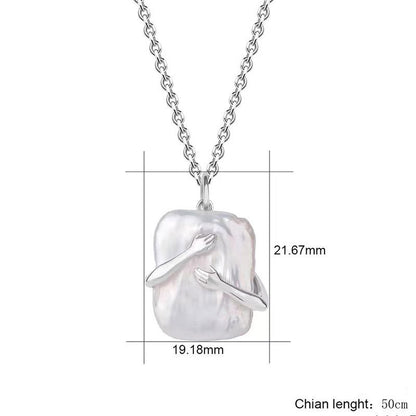 Baroque Pearl Couple Pendant Necklace Unique Square Design– Perfect Lovers Gift, Elegant Jewellery for Couples