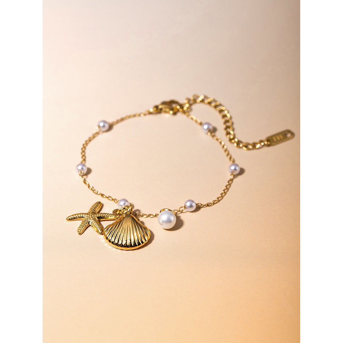 Shell & Starfish Pendant Pearl Chain Necklace and Bracelet Set