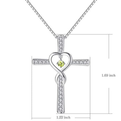 Infinity Love God We Trust Christian Cross Birthstone Crystal Pendant Necklace