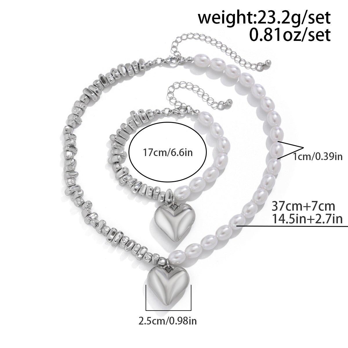 Multi-layer Beaded Heart Necklace & Bracelet Set
