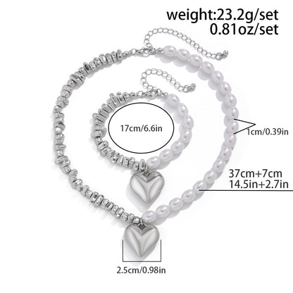 Multi-layer Beaded Heart Necklace & Bracelet Set