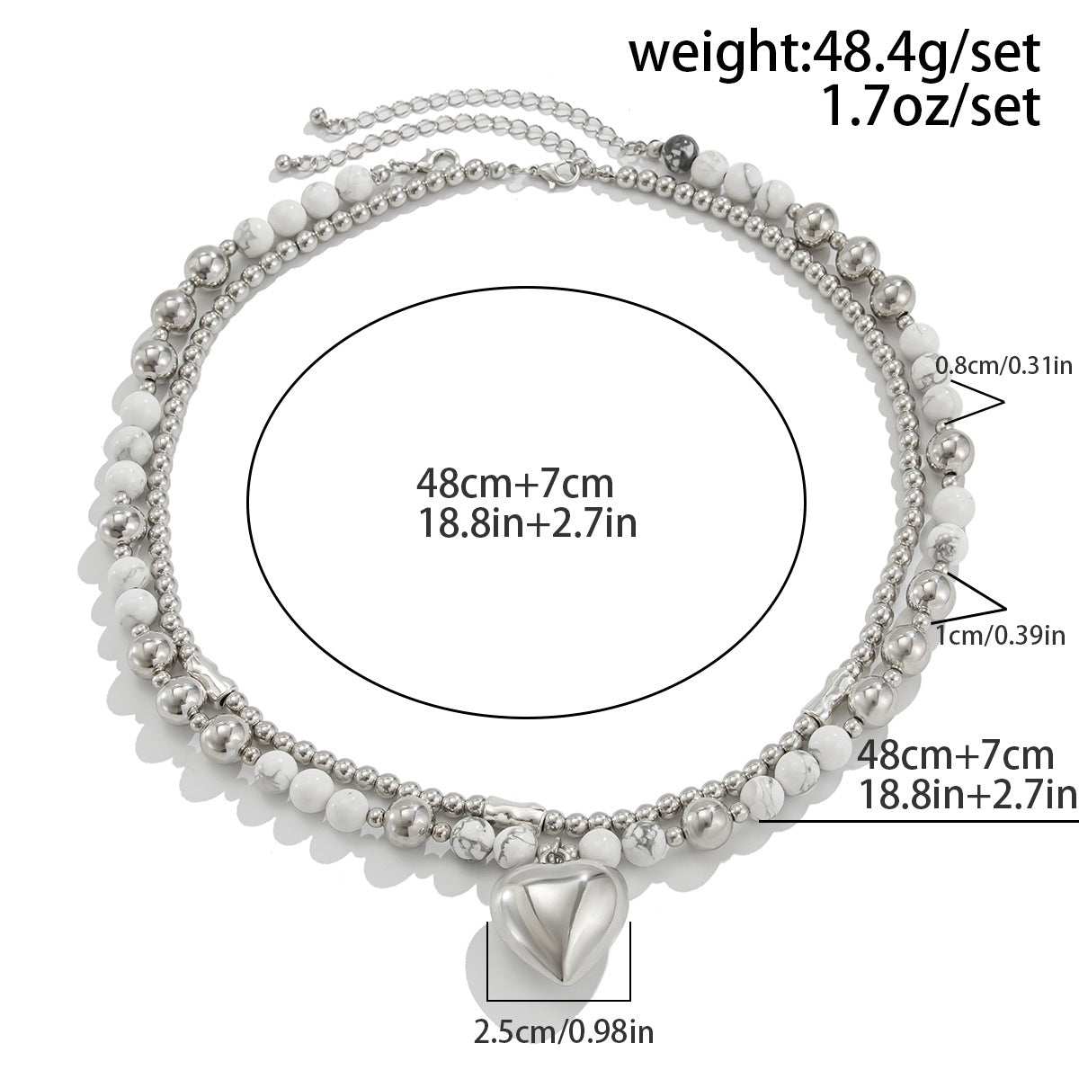 Multi-layer Beaded Heart Necklace & Bracelet Set