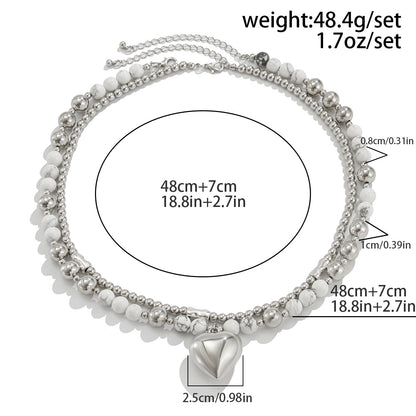 Multi-layer Beaded Heart Necklace & Bracelet Set