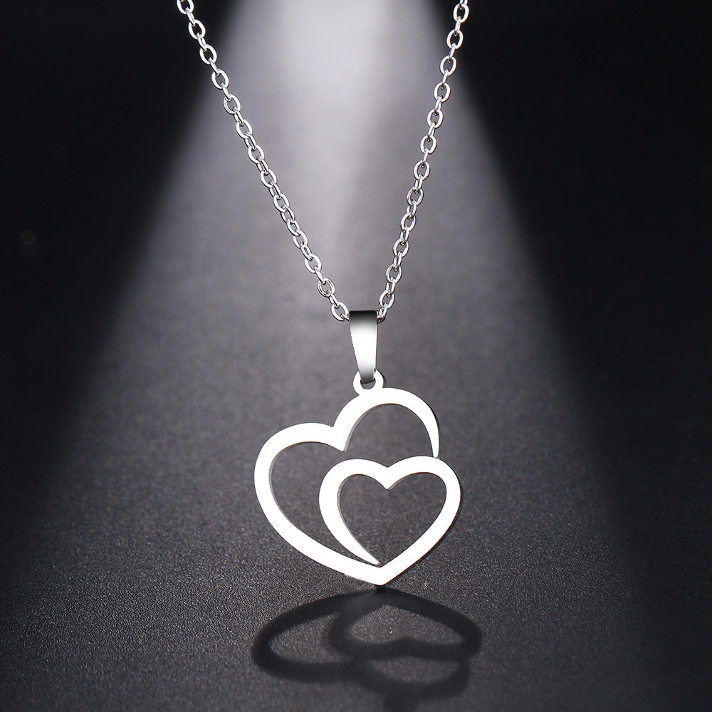 Double Peach Heart Couple Necklace