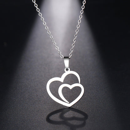 Double Peach Heart Couple Necklace