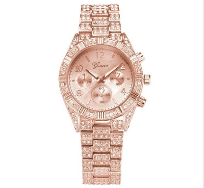 Crystal Quartz Analog Geneva Luxury Wrist Watch – Stainless Steel Woman's Fashion Wear