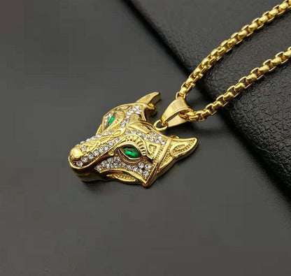 Gold Viking Wolf Head Necklace