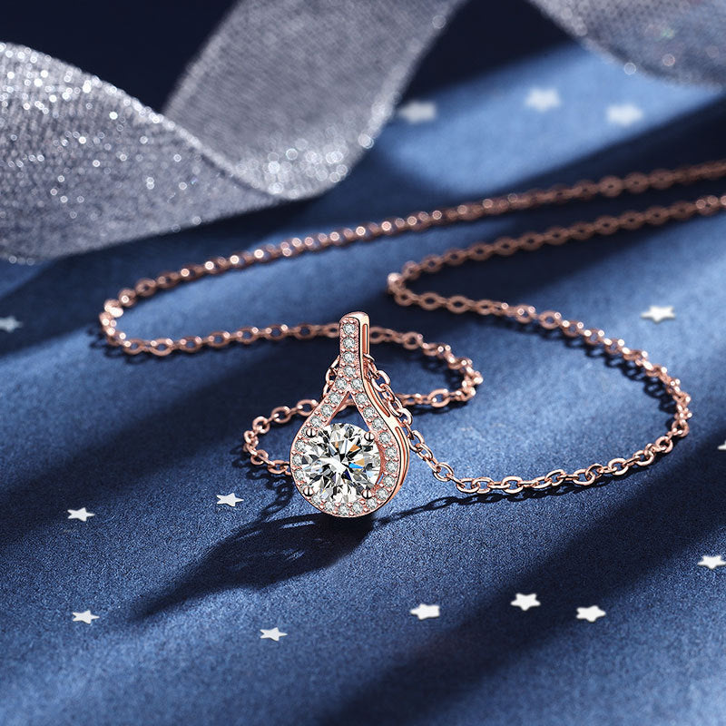 Silver Moissanite Water Drop Pendant Necklace