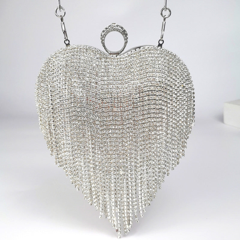 Heart Tassel Inlaid Diamond Heart-Shaped Handbag