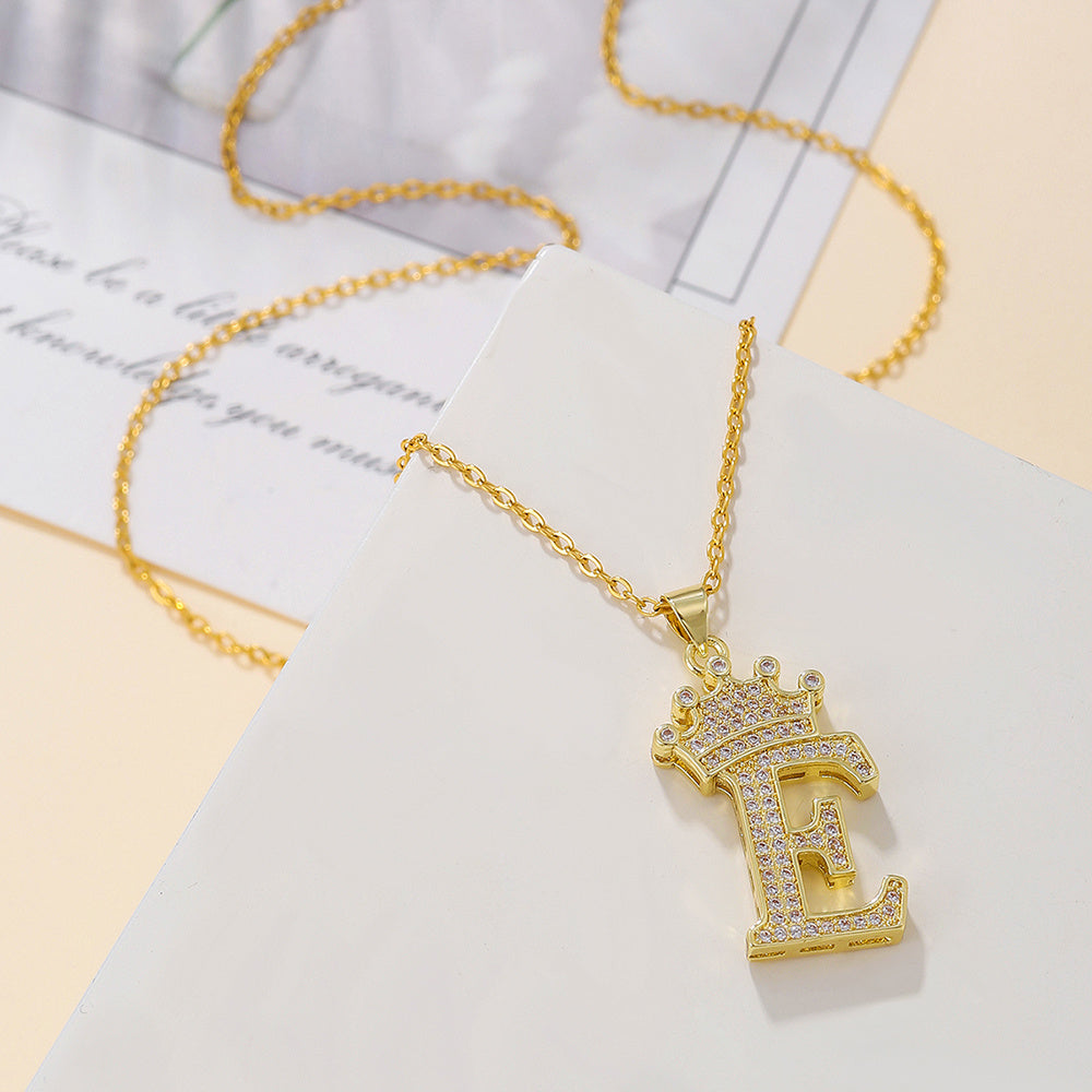 Gold Crown A-Z Pendant Necklace
